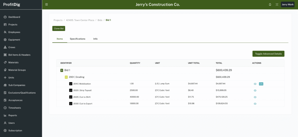 Construction Bidding Software - ProfitDig